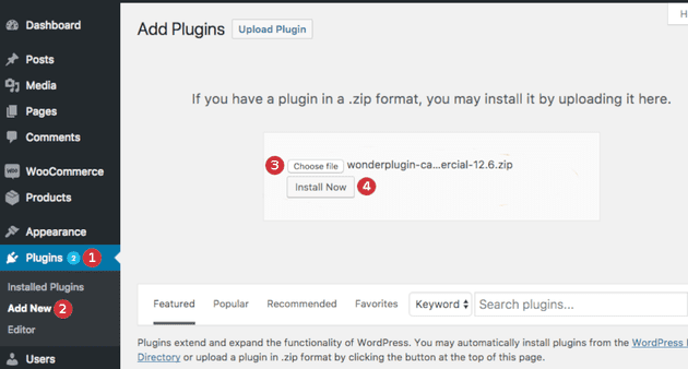 Install WordPress plugin via offline file upload